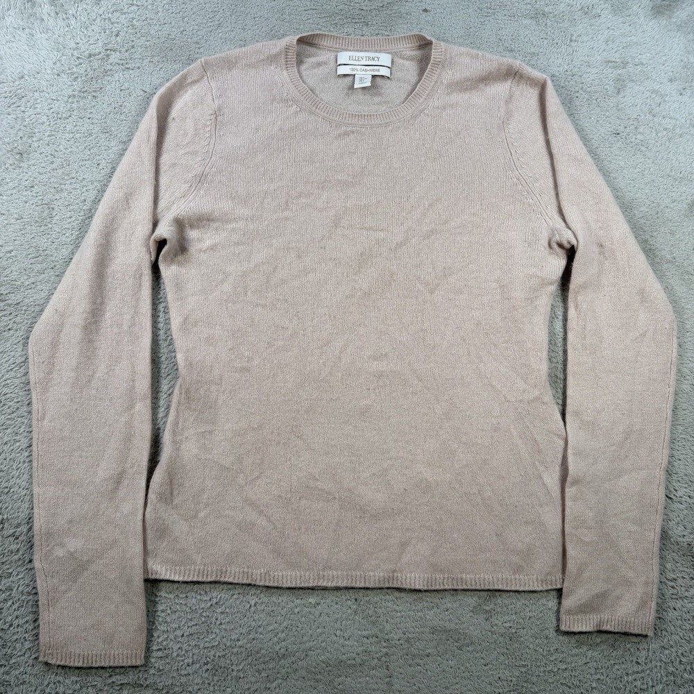 Ellen Tracy Sweater Womens Large (Fits Medium) Pink 100% Cashmere Crewneck Soft - Picture 1 of 8
